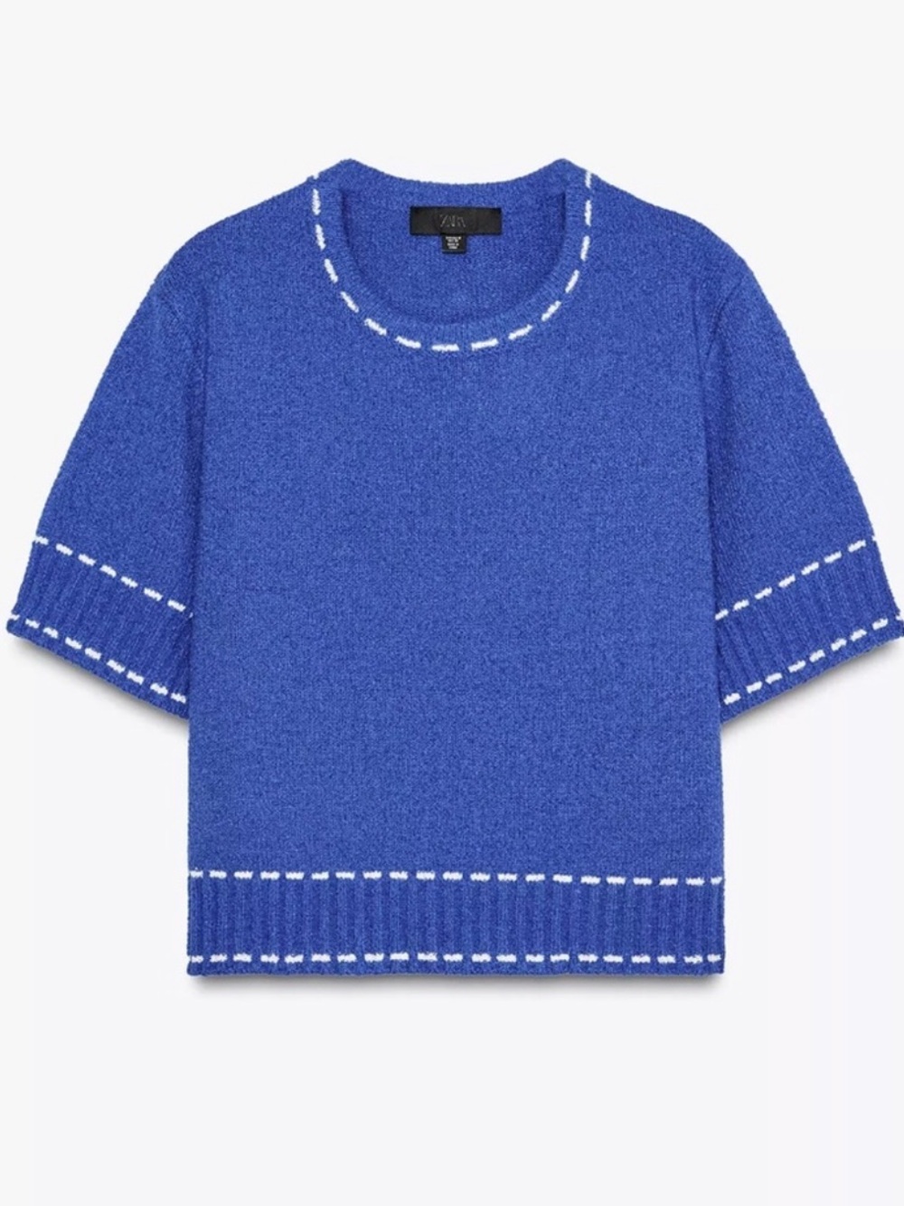 Zara Royal Blue Knit Top with White Topstitch - Size S - Like New